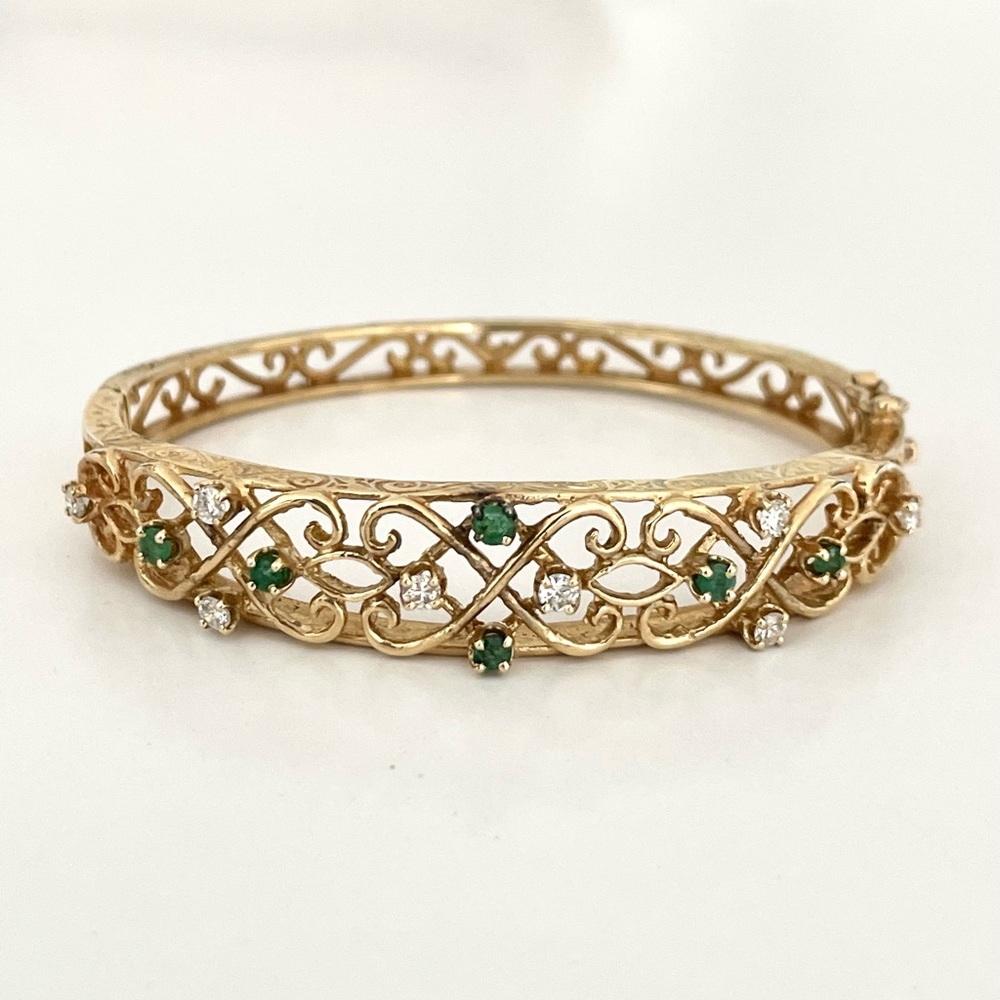 Antique 14 k gold emerald and diamond bracelet